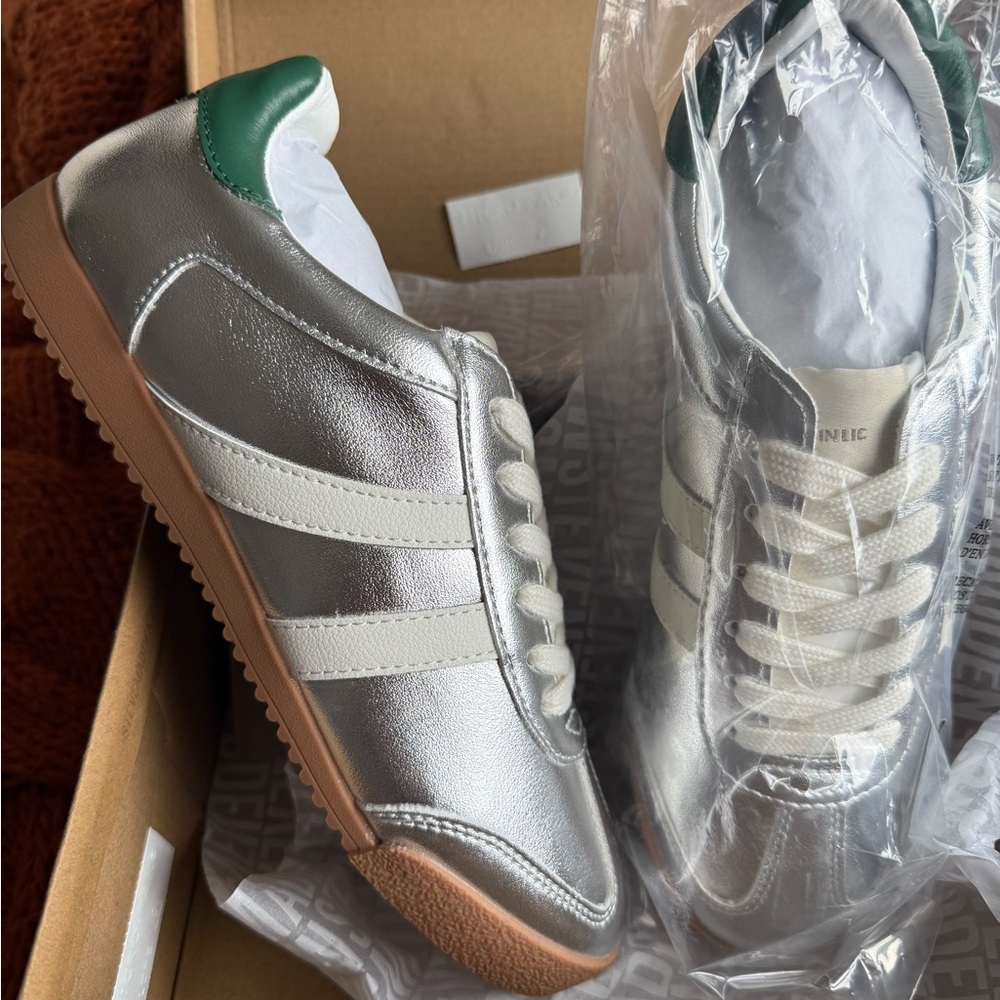 Silver and Green Sneakers